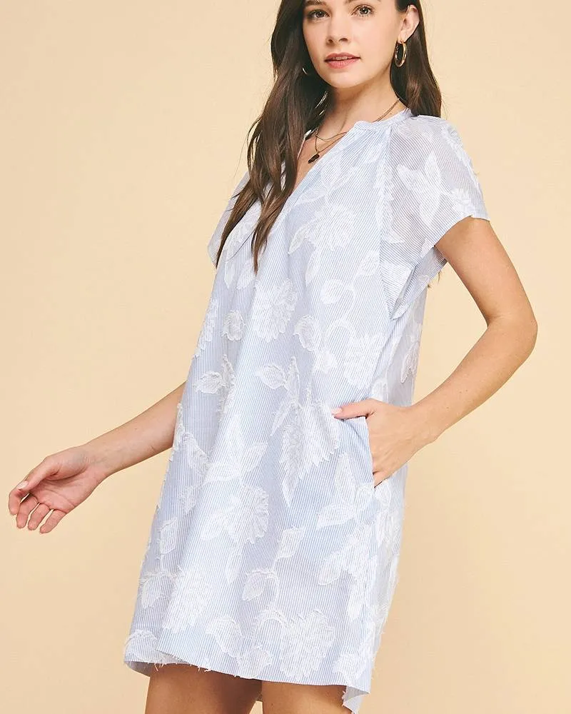 Light Blue Floral Embroidery Dress