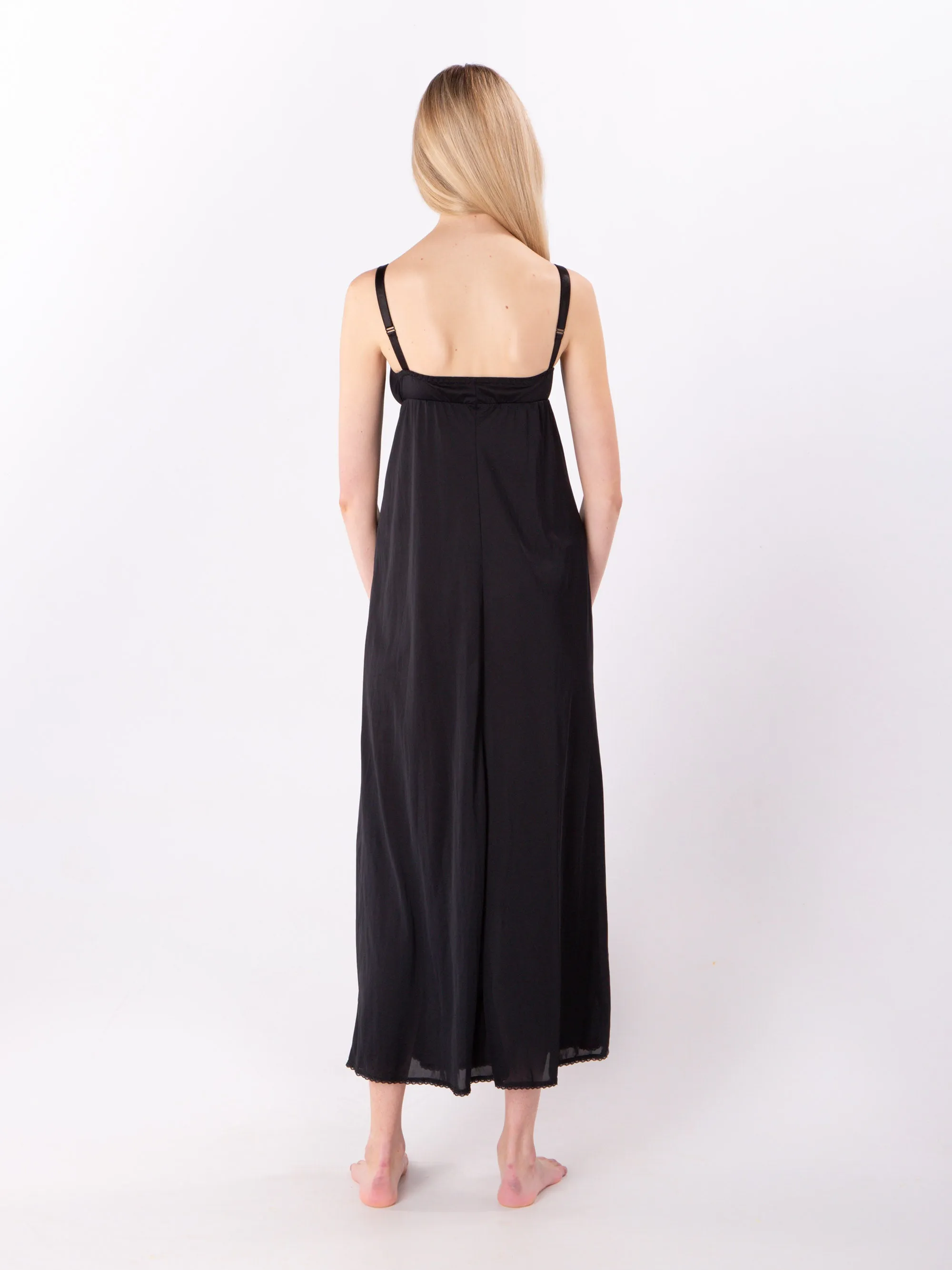 Long Embroidered Bra Slip in Black
