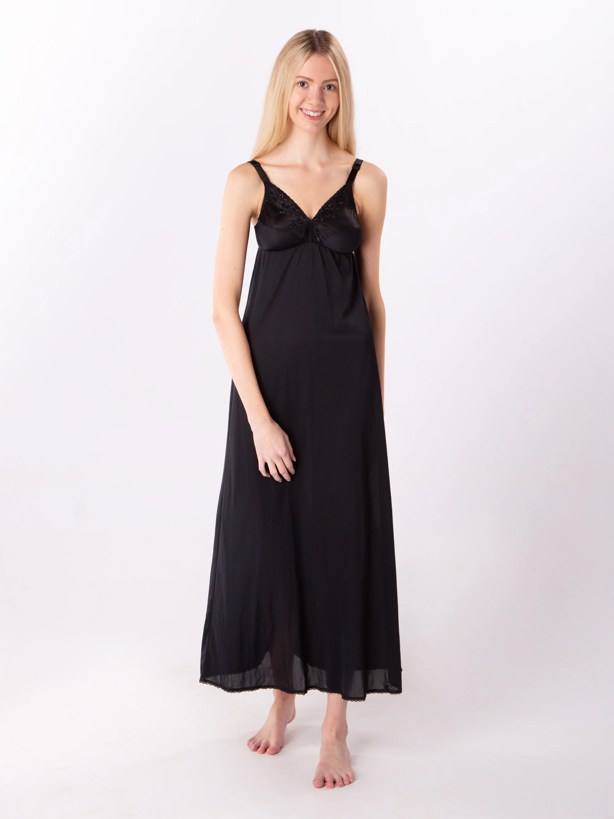 Long Embroidered Bra Slip in Black