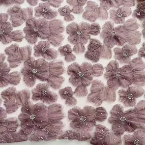 Luxurious Grape Purple Embroidered Pearl Lace Fabric for Dresses, Wedding Gowns, and Qipao
