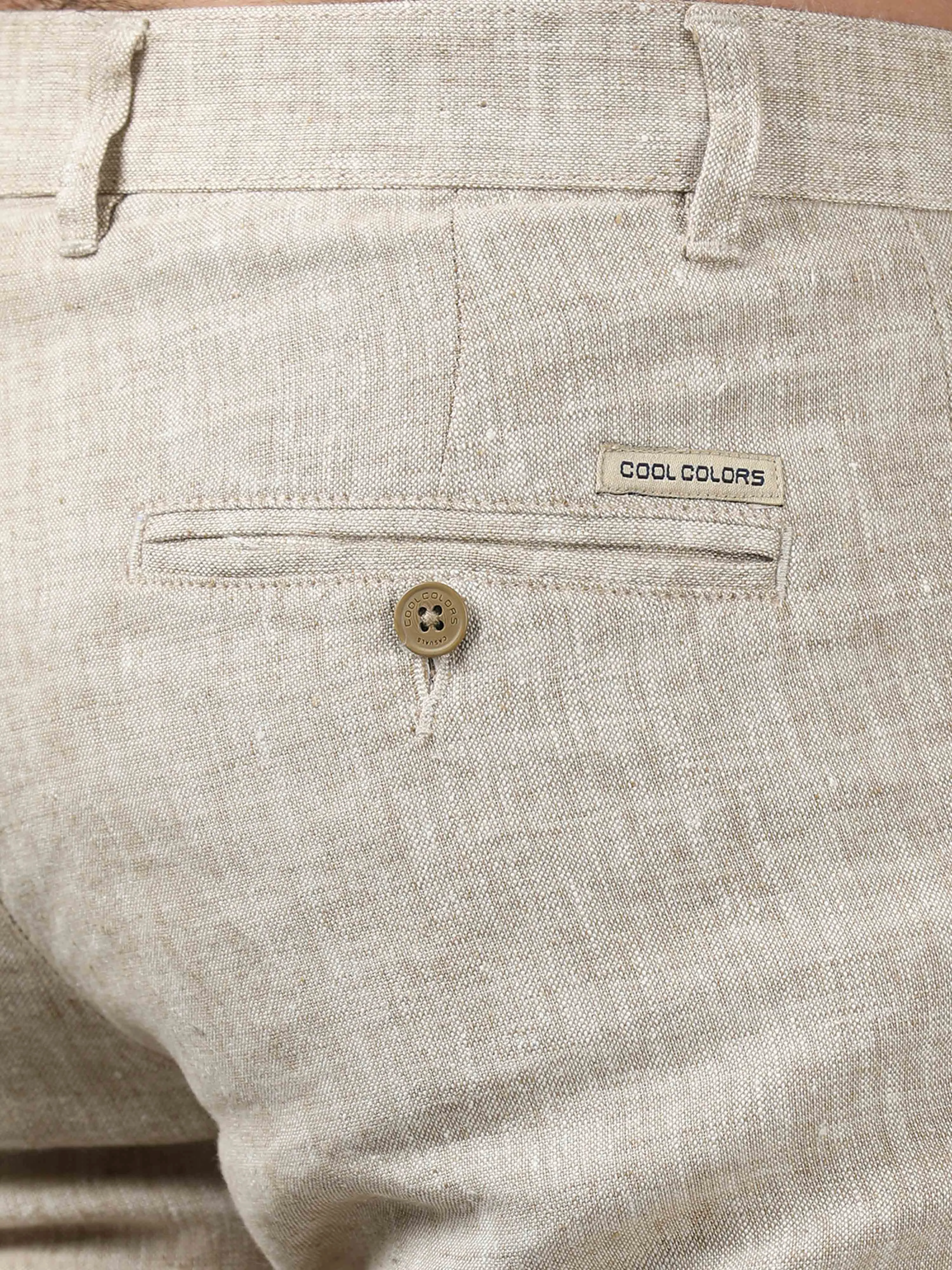 Men's Beige Narrow Fit Linen Solid Casual Trousers