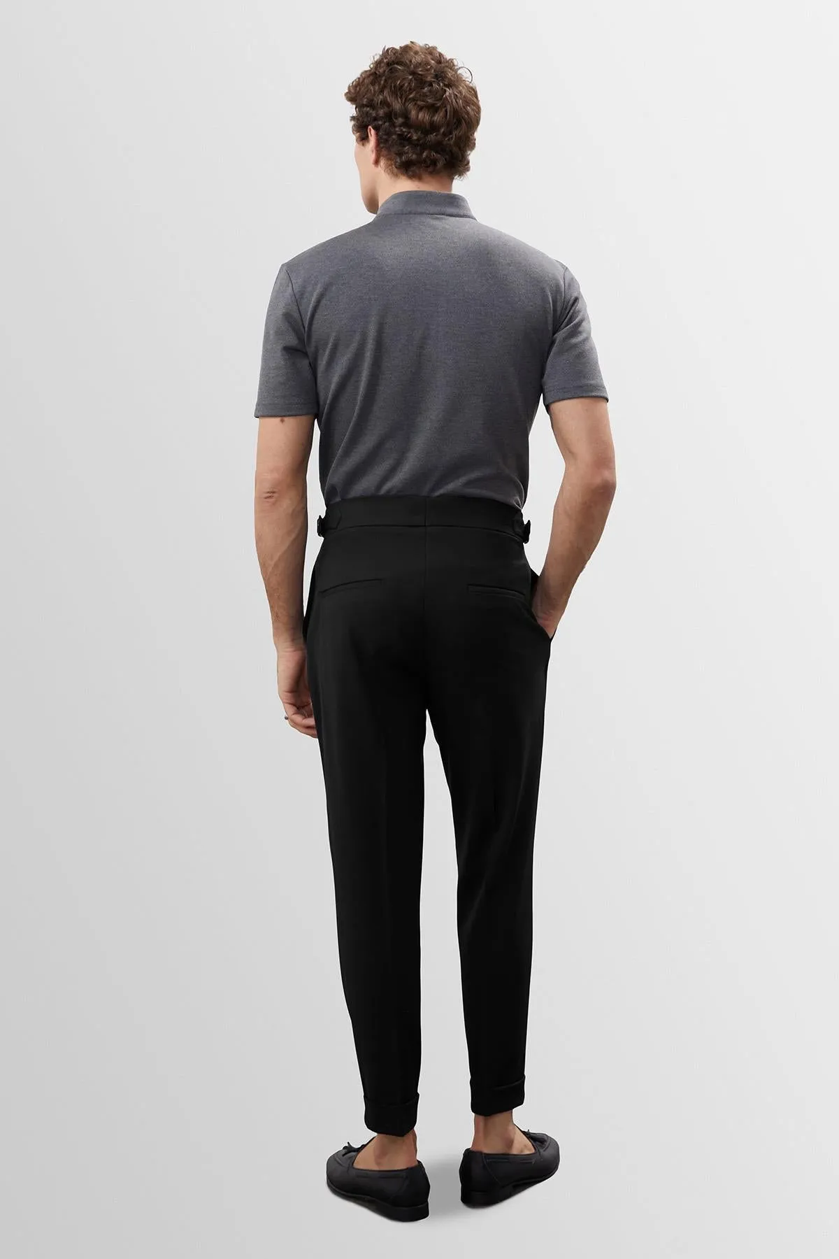 Men's Black High Waist Pleated Carrot Fit  Trousers - Wessi