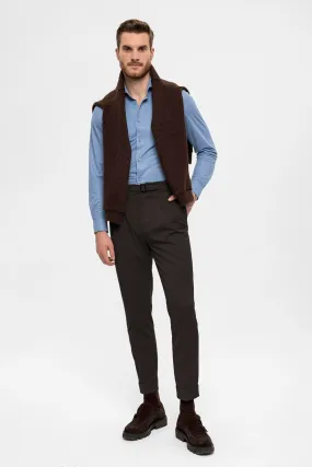 Men's Brown High Waist Buckle Detailed  Trousers - Wessi
