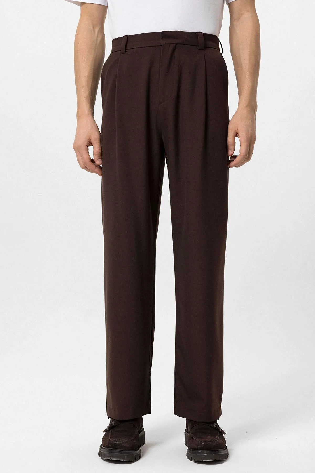 Men's Brown High-Waisted Baggy  Pants - Wessi
