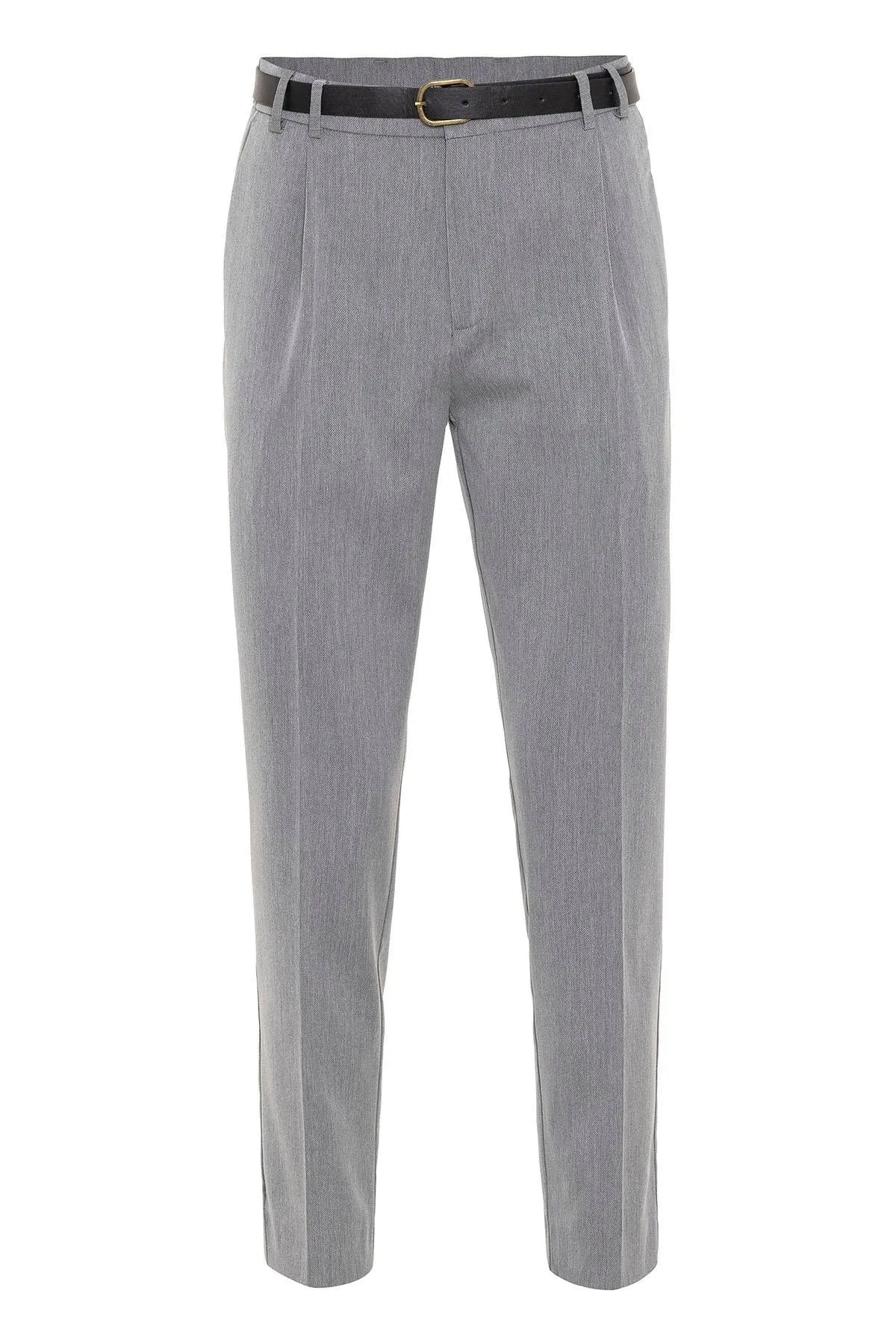 Men's Grey Belted High Waist  Trousers - Wessi