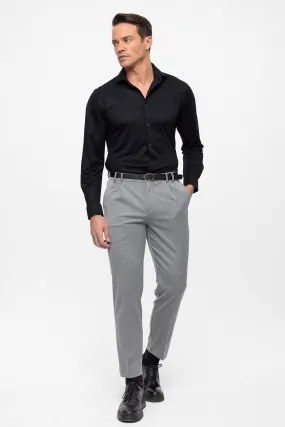 Men's Grey Belted High Waist  Trousers - Wessi
