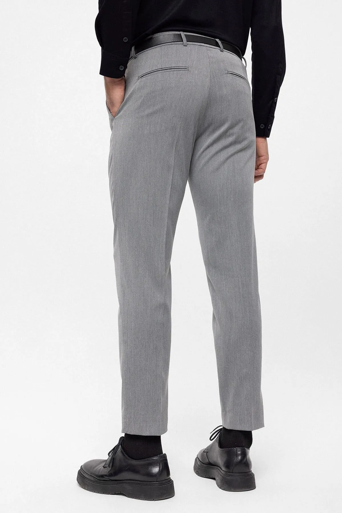 Men's Grey Belted High Waist  Trousers - Wessi