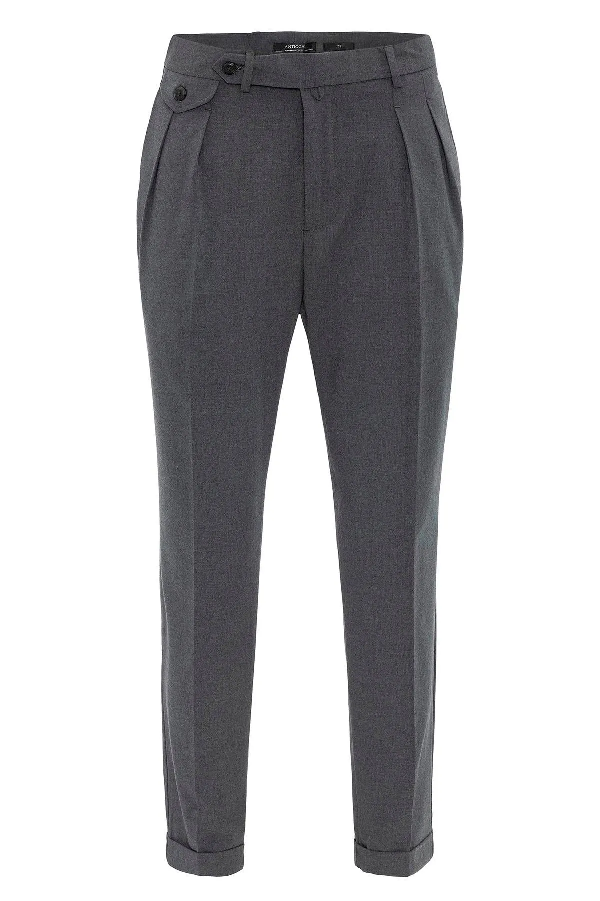 Men's Grey Pleated High-Waisted  Pants - Wessi