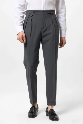 Men's Grey Pleated High-Waisted  Pants - Wessi