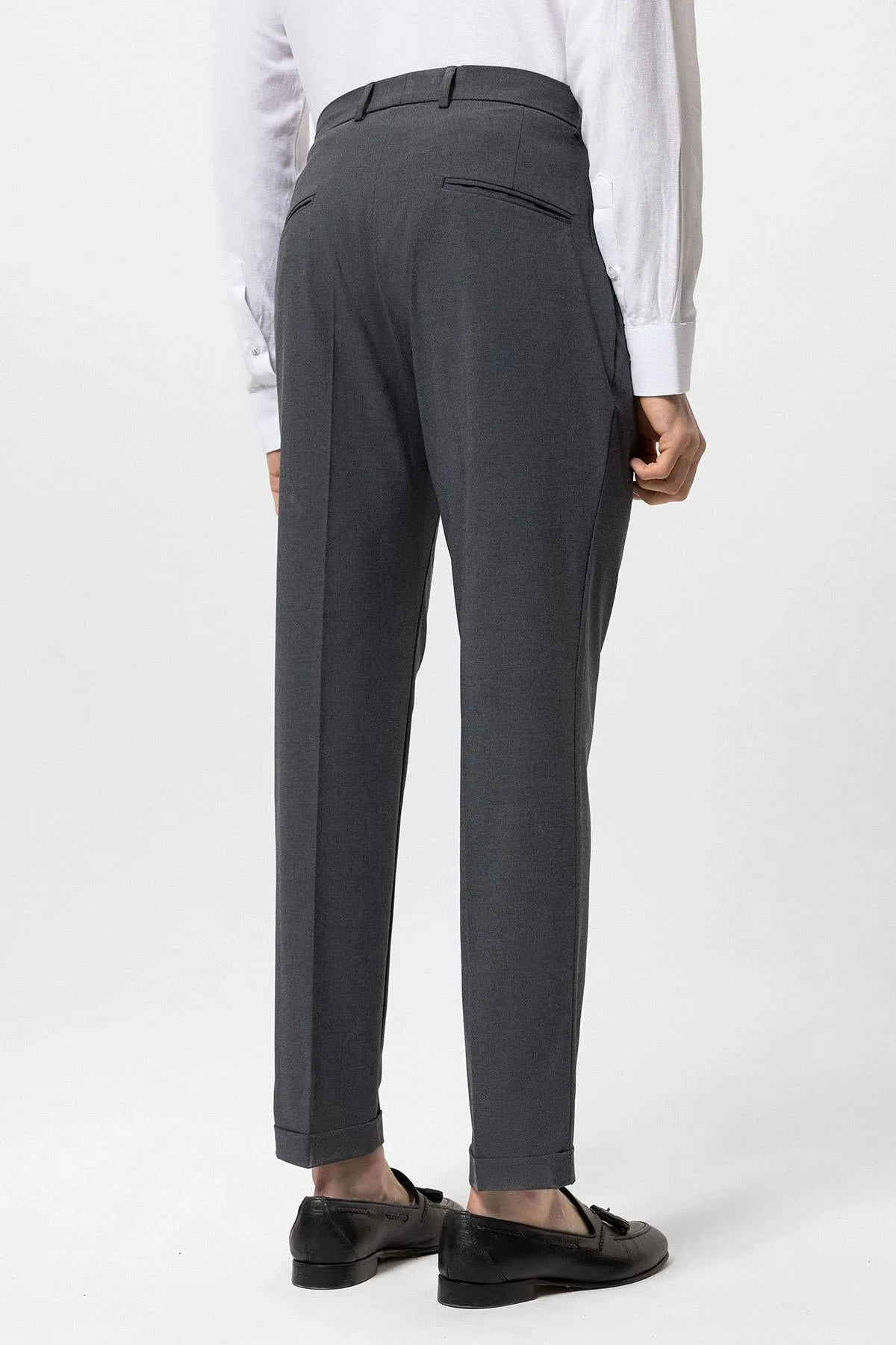 Men's Grey Pleated High-Waisted  Pants - Wessi