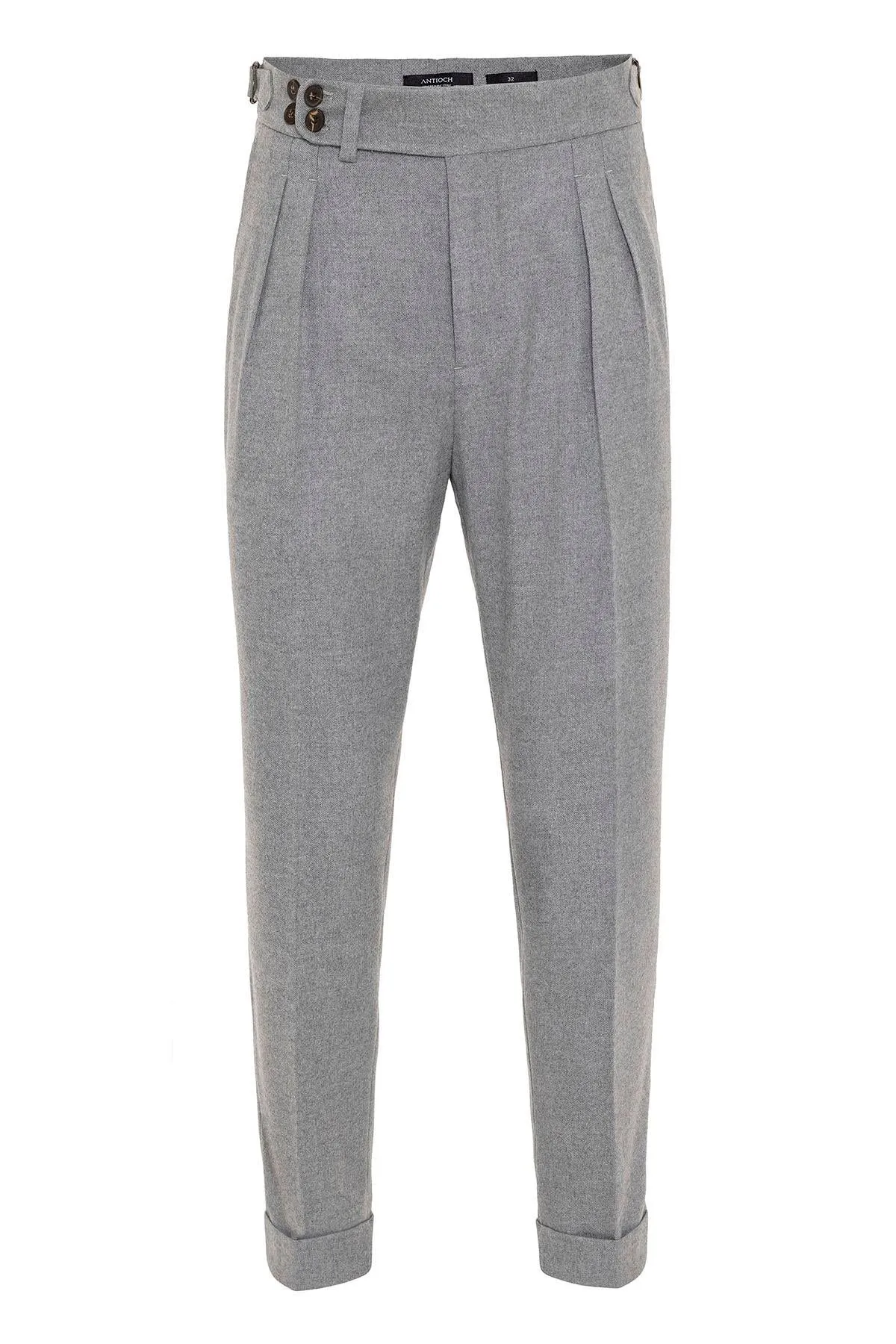 Men's Grey Wool Look High Waist Pleated Pants - Wessi