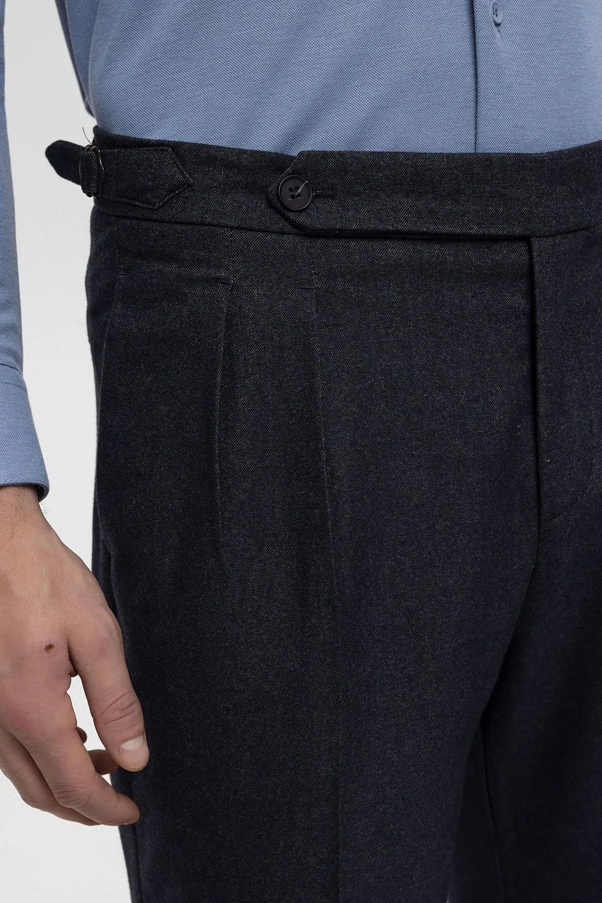Men's Navy Blue High Waist Double Pleated  Trousers - Wessi