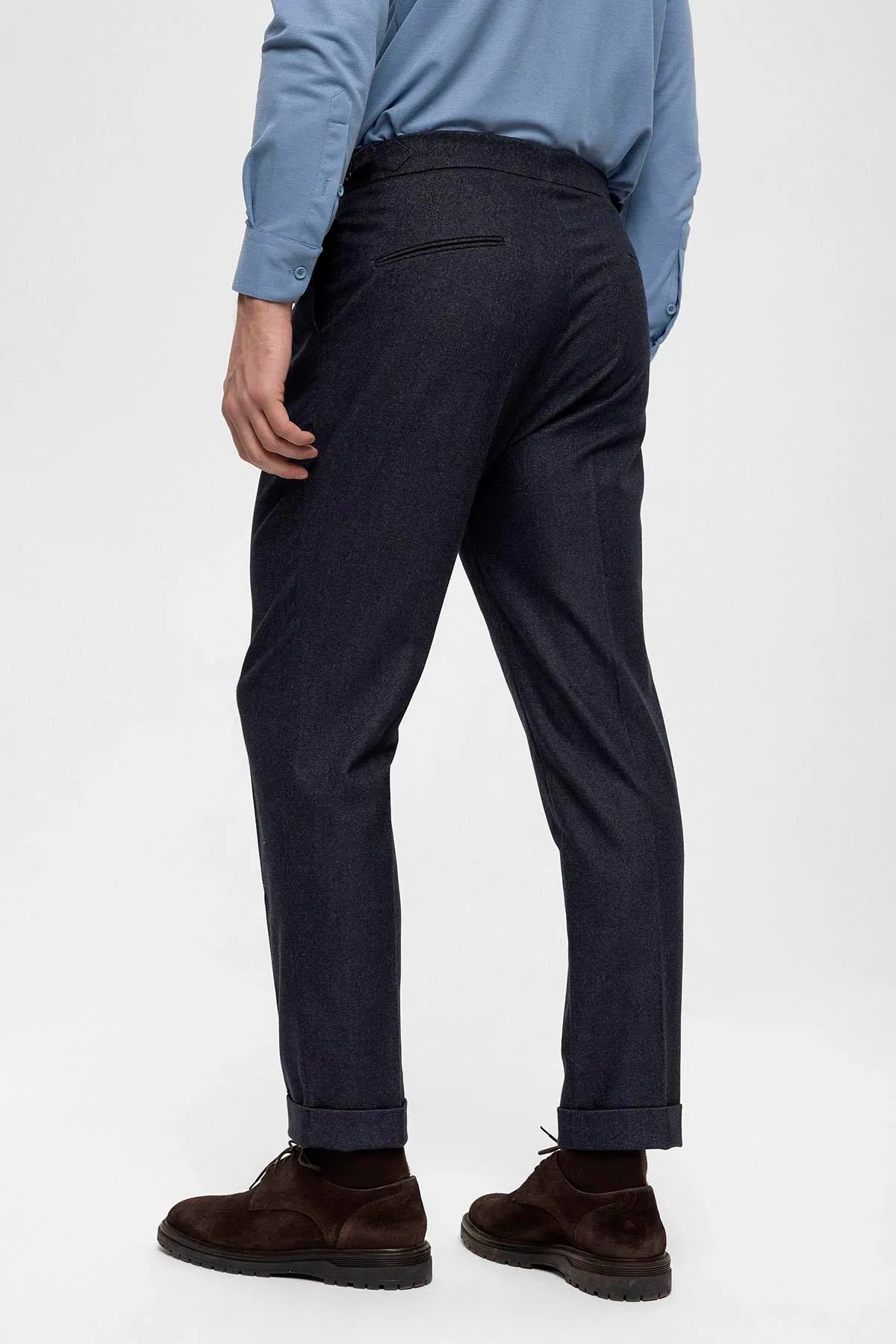 Men's Navy Blue High Waist Double Pleated  Trousers - Wessi