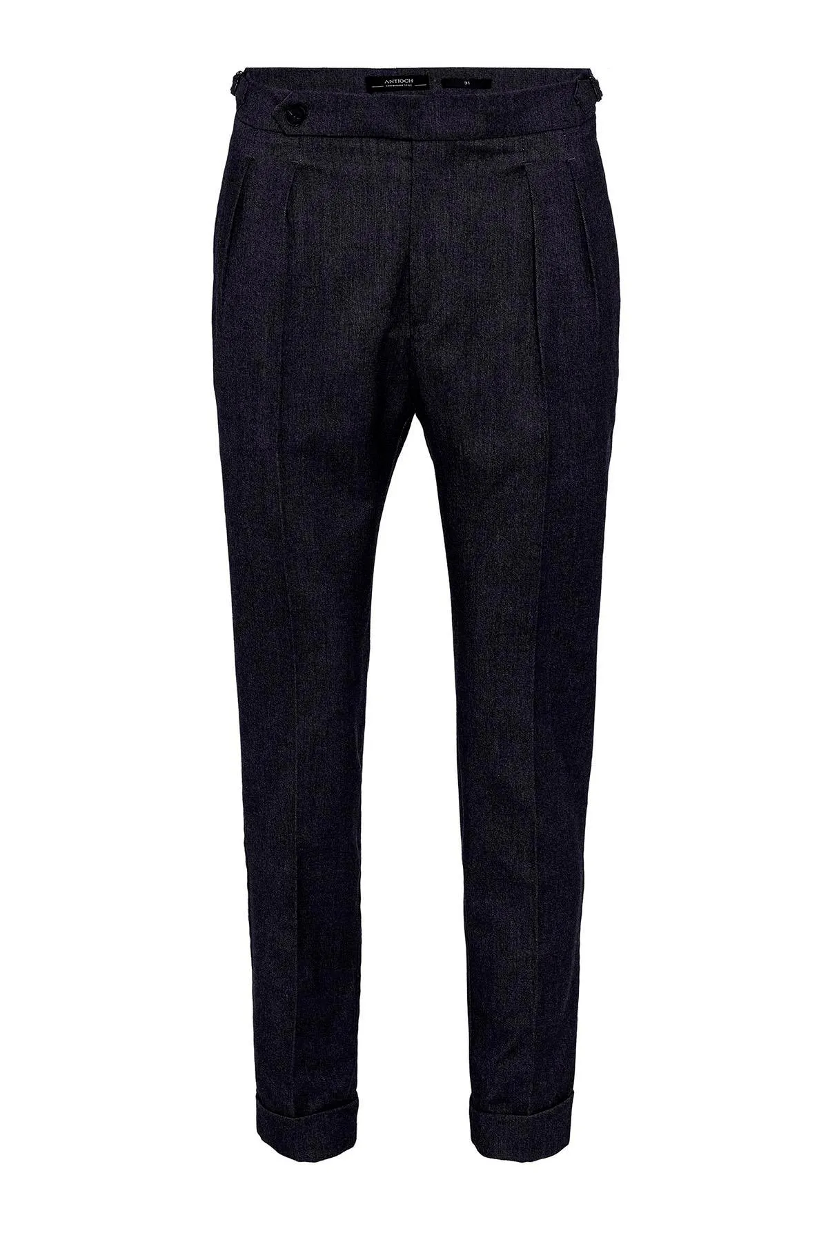 Men's Navy Blue High Waist Double Pleated  Trousers - Wessi