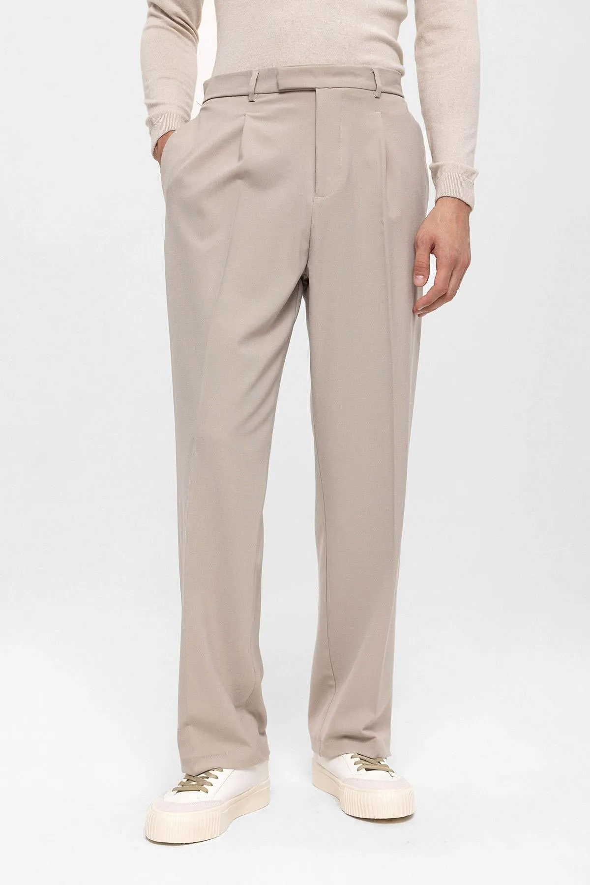Men's Stone High Waist Zippered  Trousers - Wessi