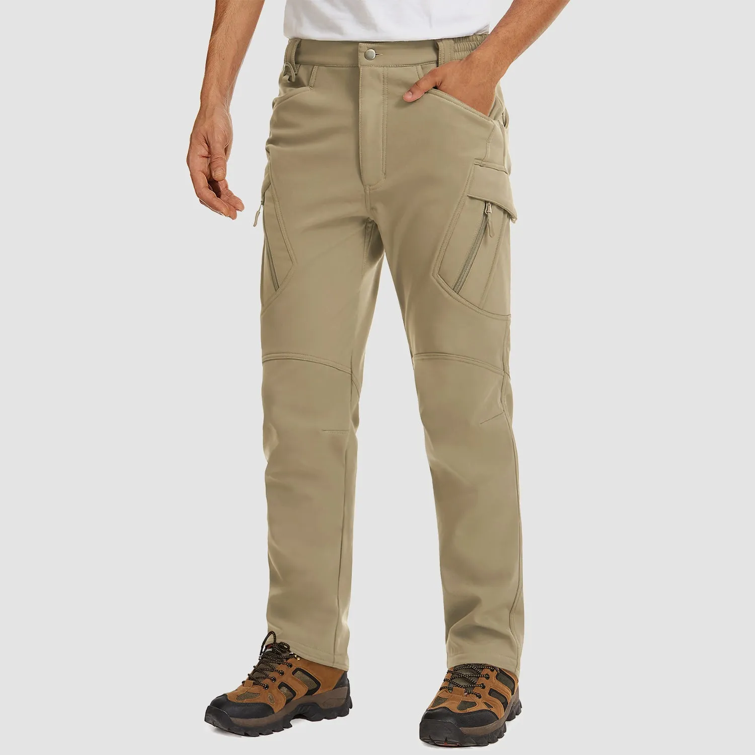 Men's Tactical Pants with 9 Pockets, Water Repellent, Warm Fleece Lined, Winter Snow Ski Pants