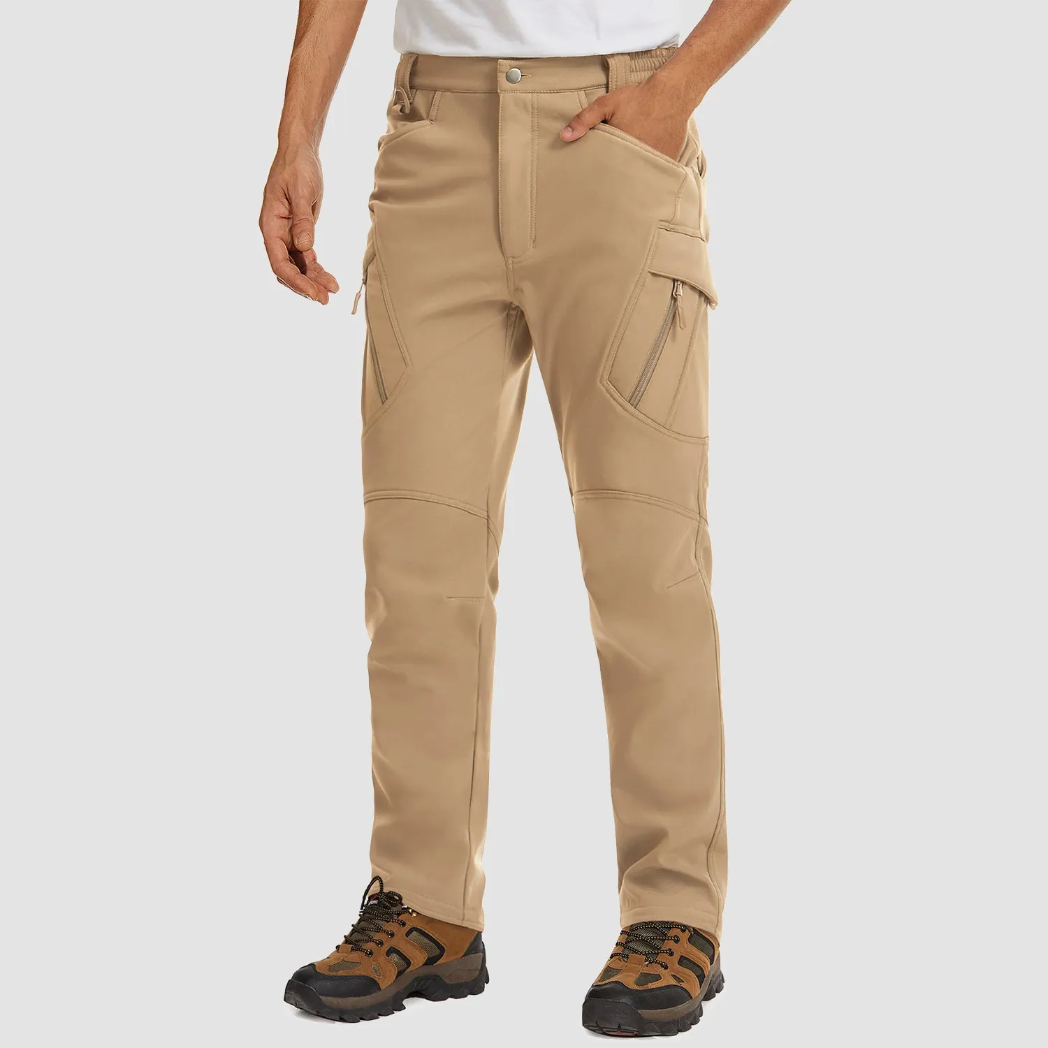 Men's Tactical Pants with 9 Pockets, Water Repellent, Warm Fleece Lined, Winter Snow Ski Pants