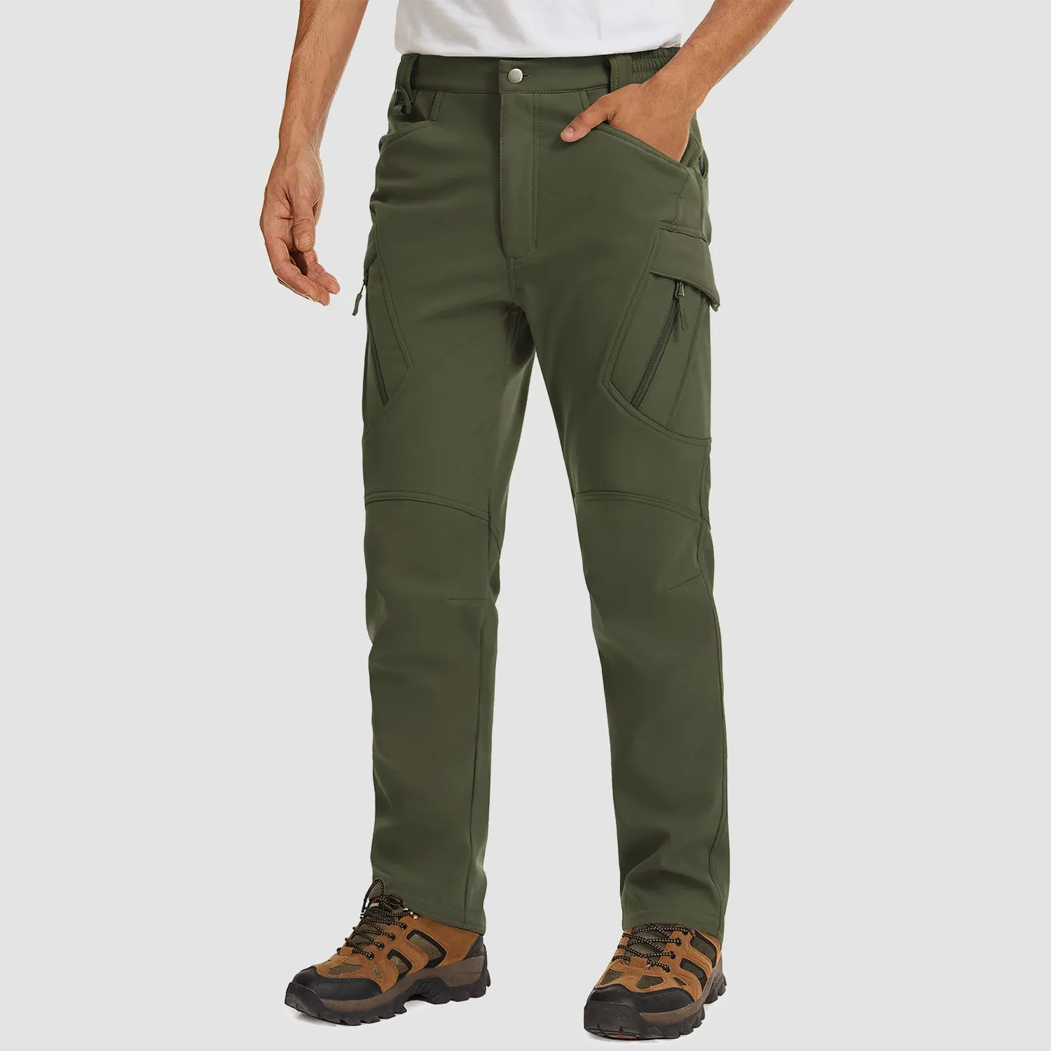 Men's Tactical Pants with 9 Pockets, Water Repellent, Warm Fleece Lined, Winter Snow Ski Pants