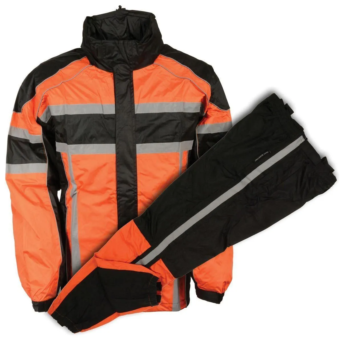 Milwaukee Leather Men's Black/Orange Water Resistant Rain Suit with Reflective Tape