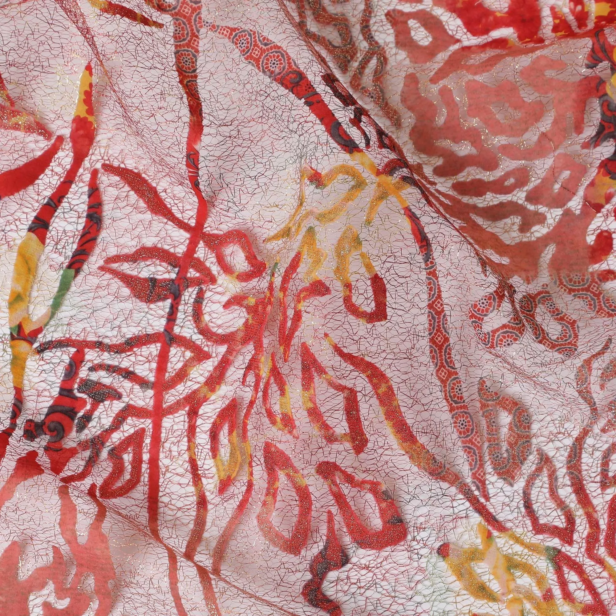 Multicolor mesh tulle fabric with flocking in fancy design-D14034