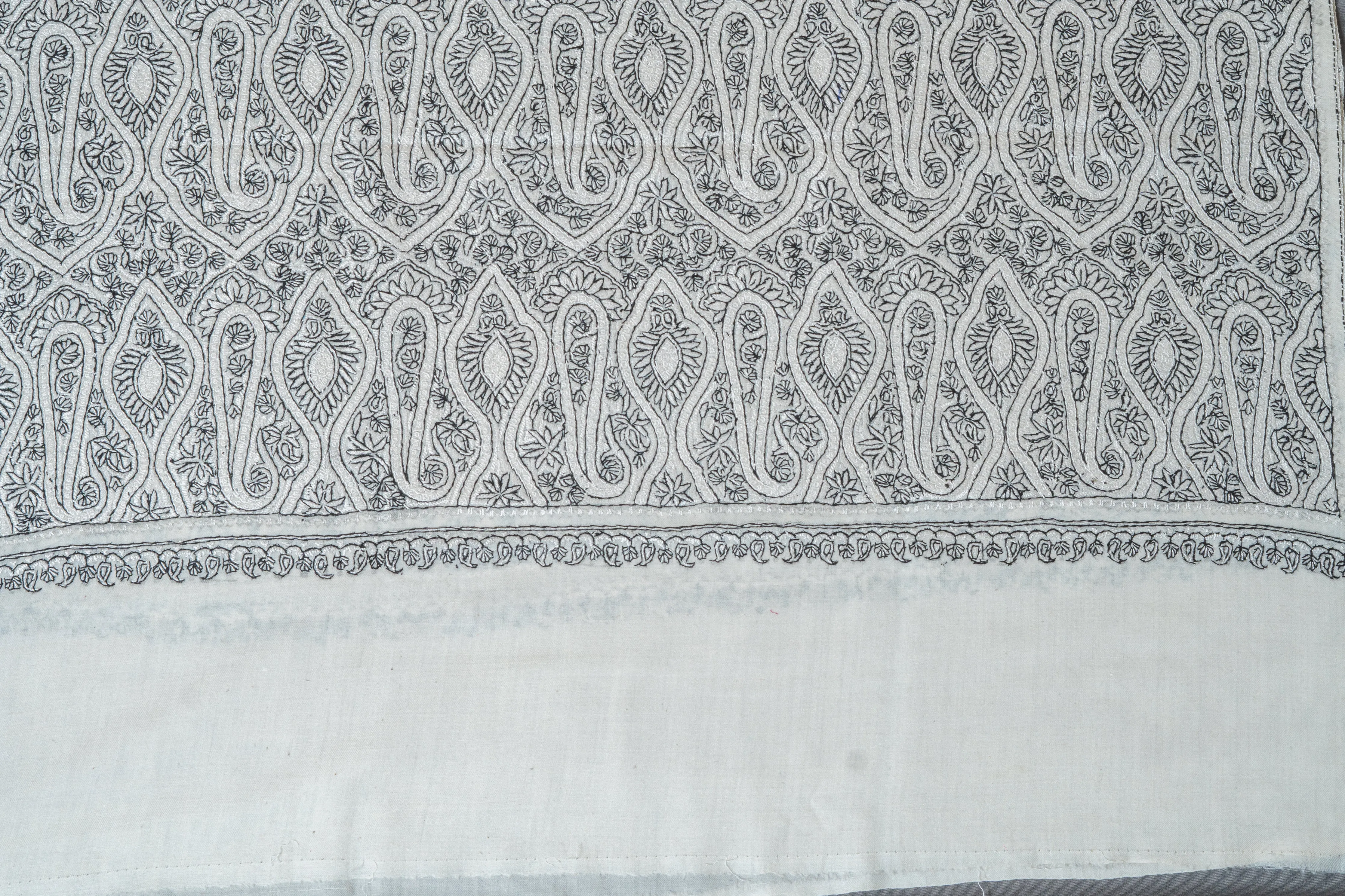 Noir Paisley Hand-Embroidered Sozni Merino Wool Shawl