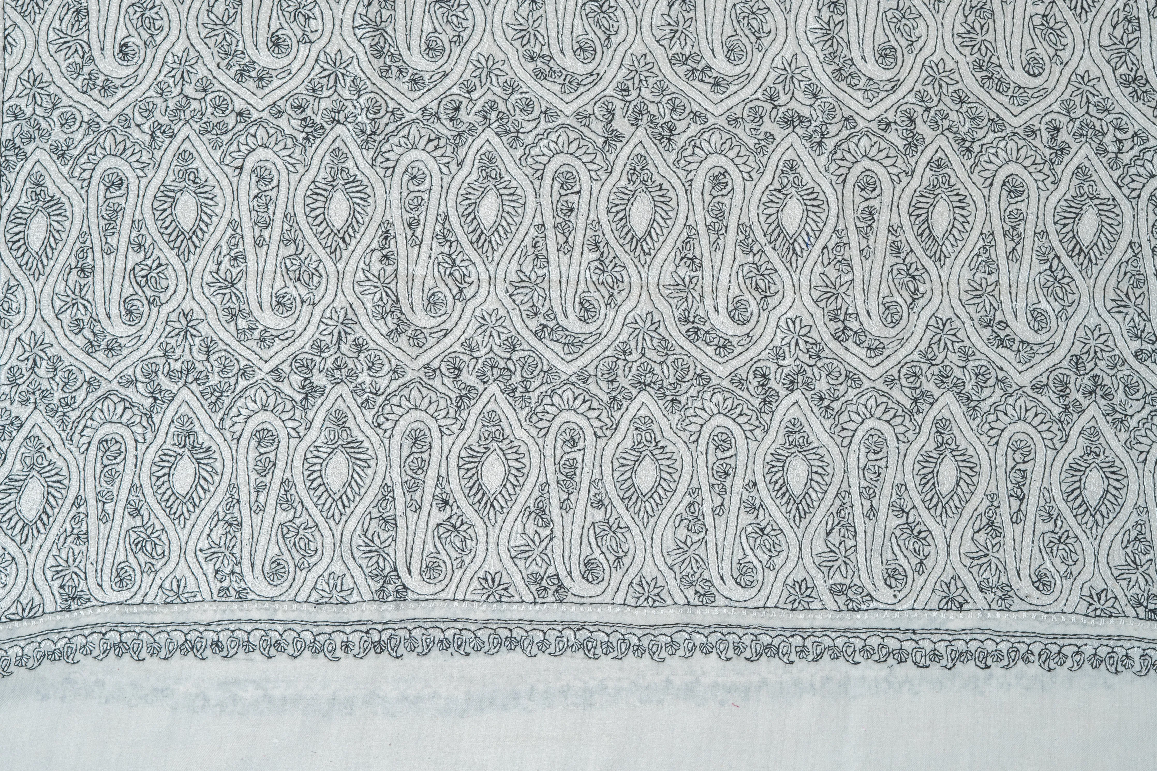 Noir Paisley Hand-Embroidered Sozni Merino Wool Shawl