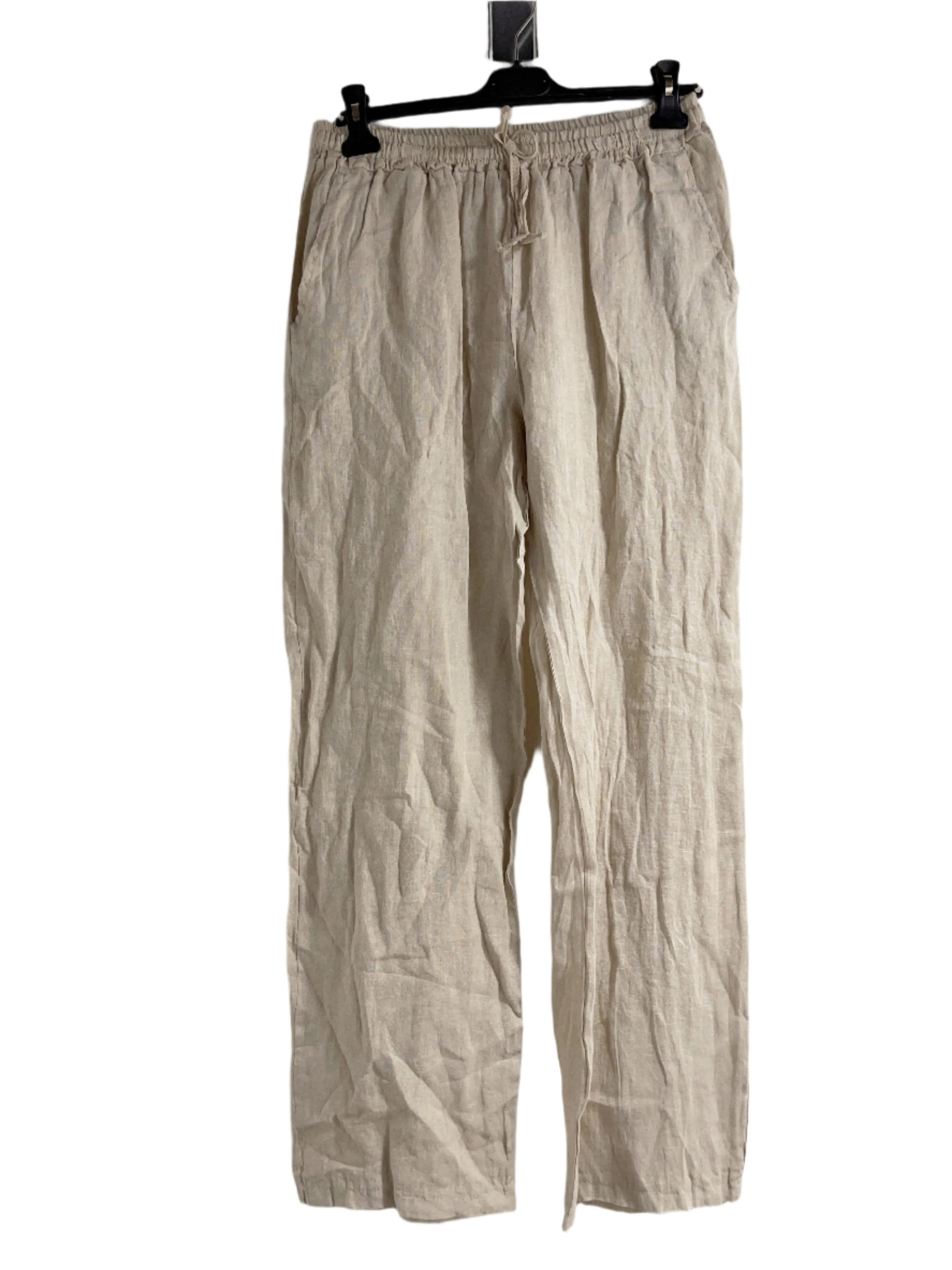One Size Pure Linen Straight Leg Trousers With Elasticated Waist