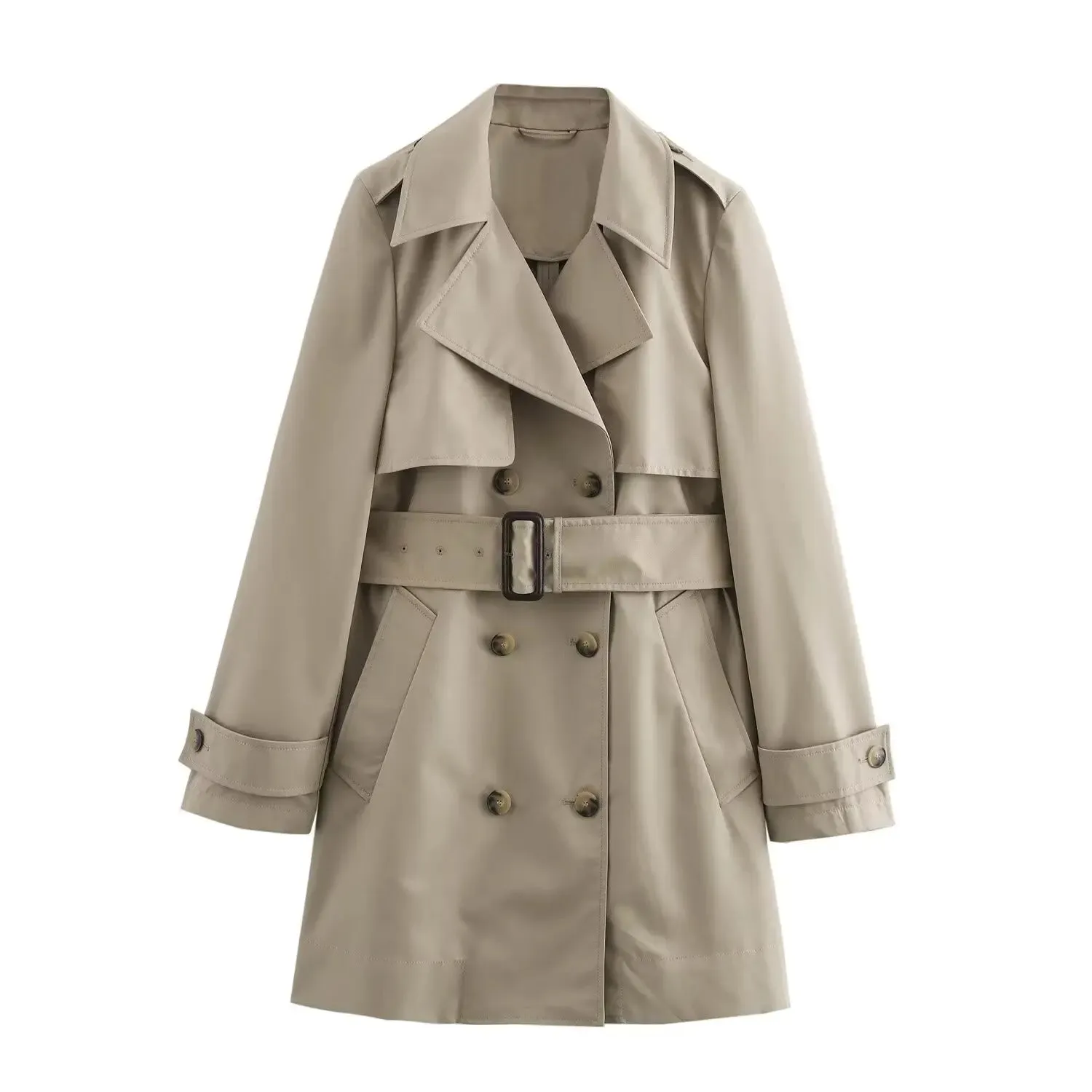 ONKOGENE 2024 Herbst Elegante Mode Frauen Graben Einfarbig Oberbekleidung Zweireiher Langarm Revers Belted Trenchcoats