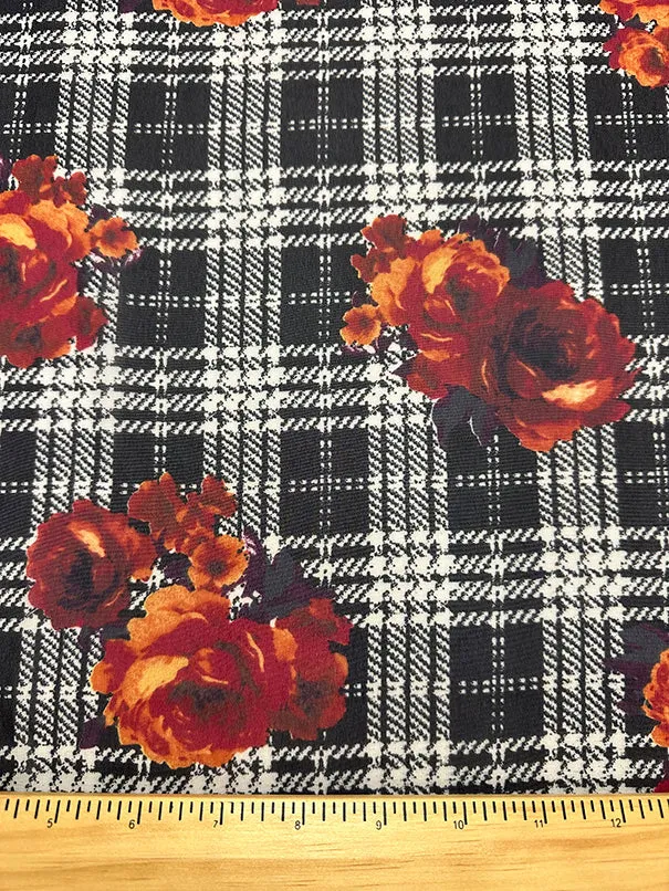 Orange Floral Print Poly Chiffon Fabric