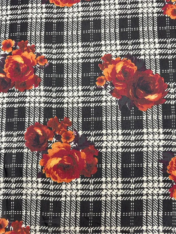Orange Floral Print Poly Chiffon Fabric