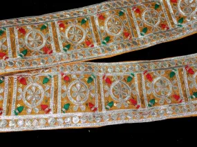 Orange Multicolour Traditional Gota Work Embroidered Border