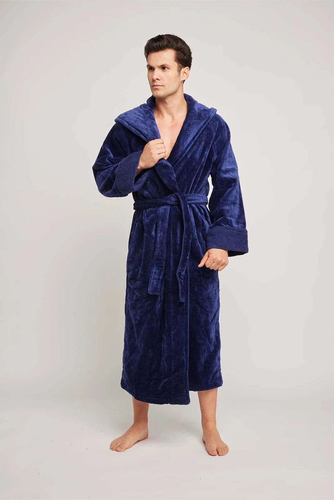 Organic Cotton Hooded Robe in Indigo