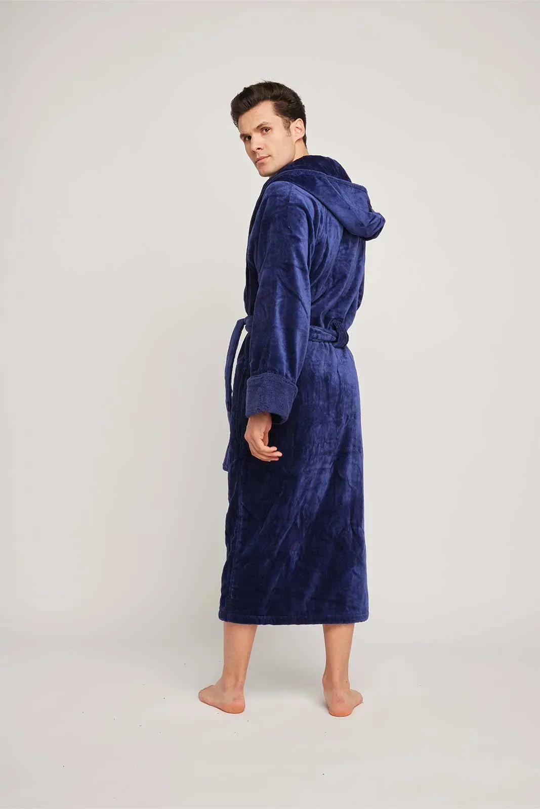 Organic Cotton Hooded Robe in Indigo