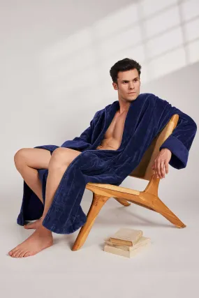 Organic Cotton Hooded Robe in Indigo