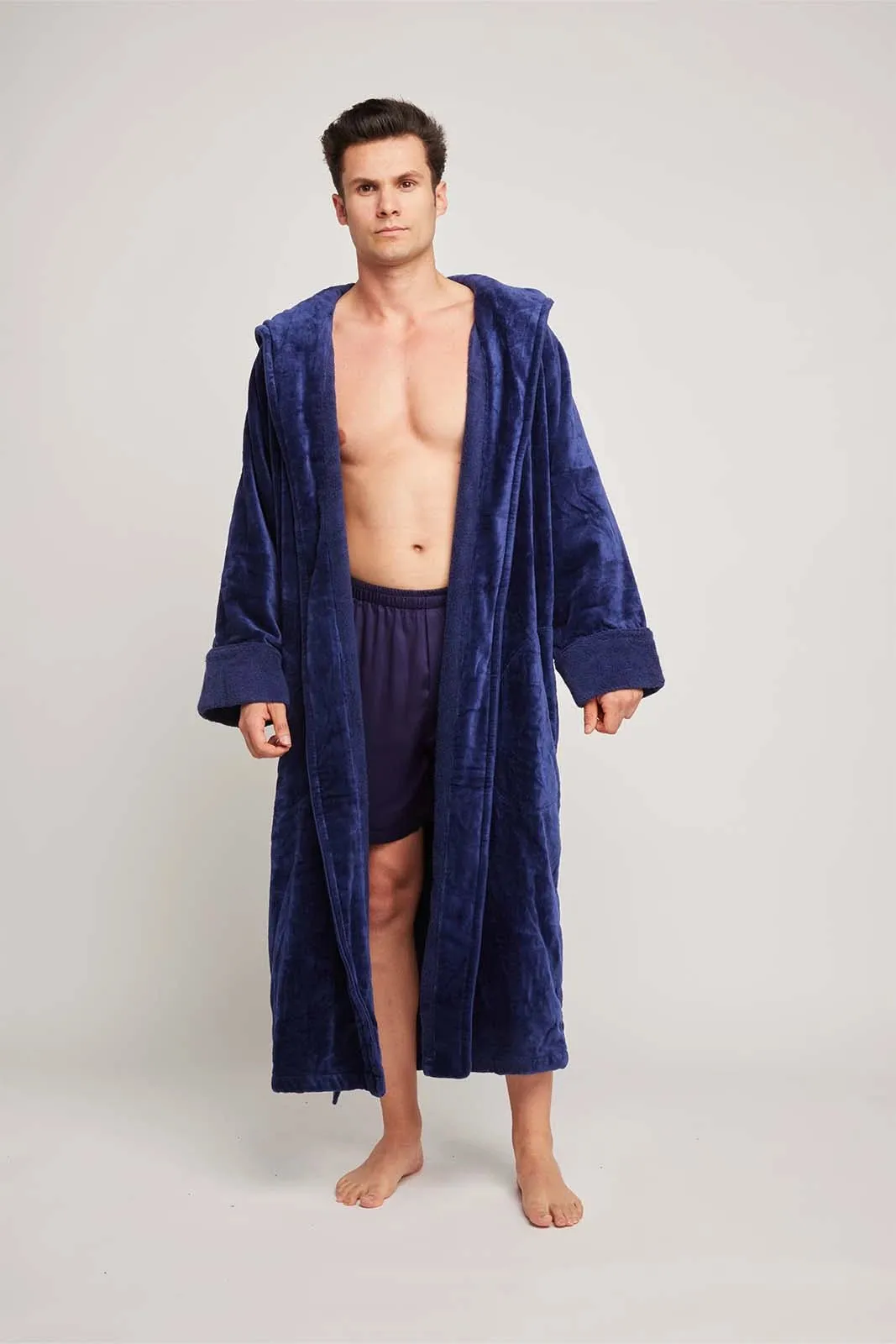 Organic Cotton Hooded Robe in Indigo