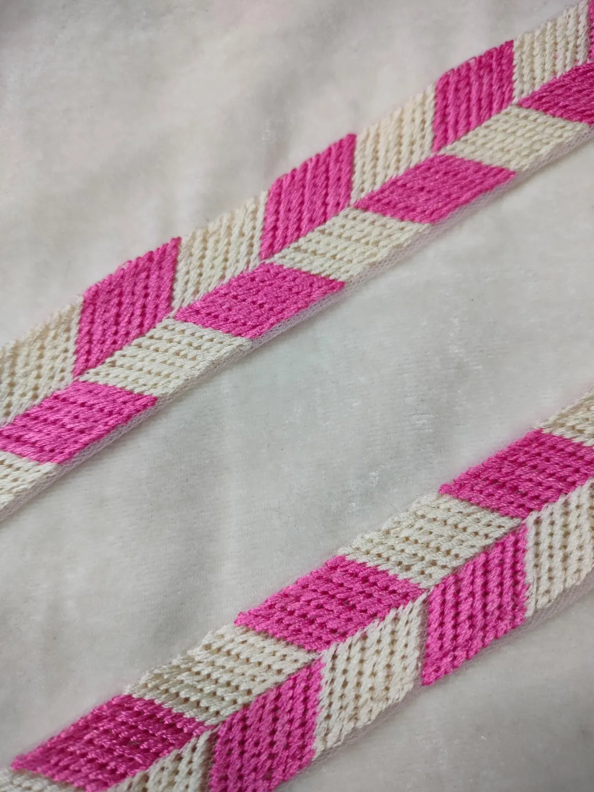 Pink & White Embellished Threadwork Trim