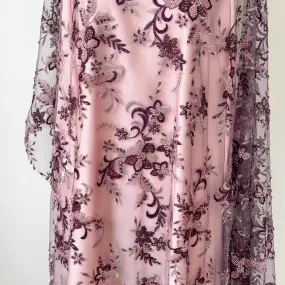 Pink-Purple 3D Beaded Embroidery Soft Tulle Lace Fabric