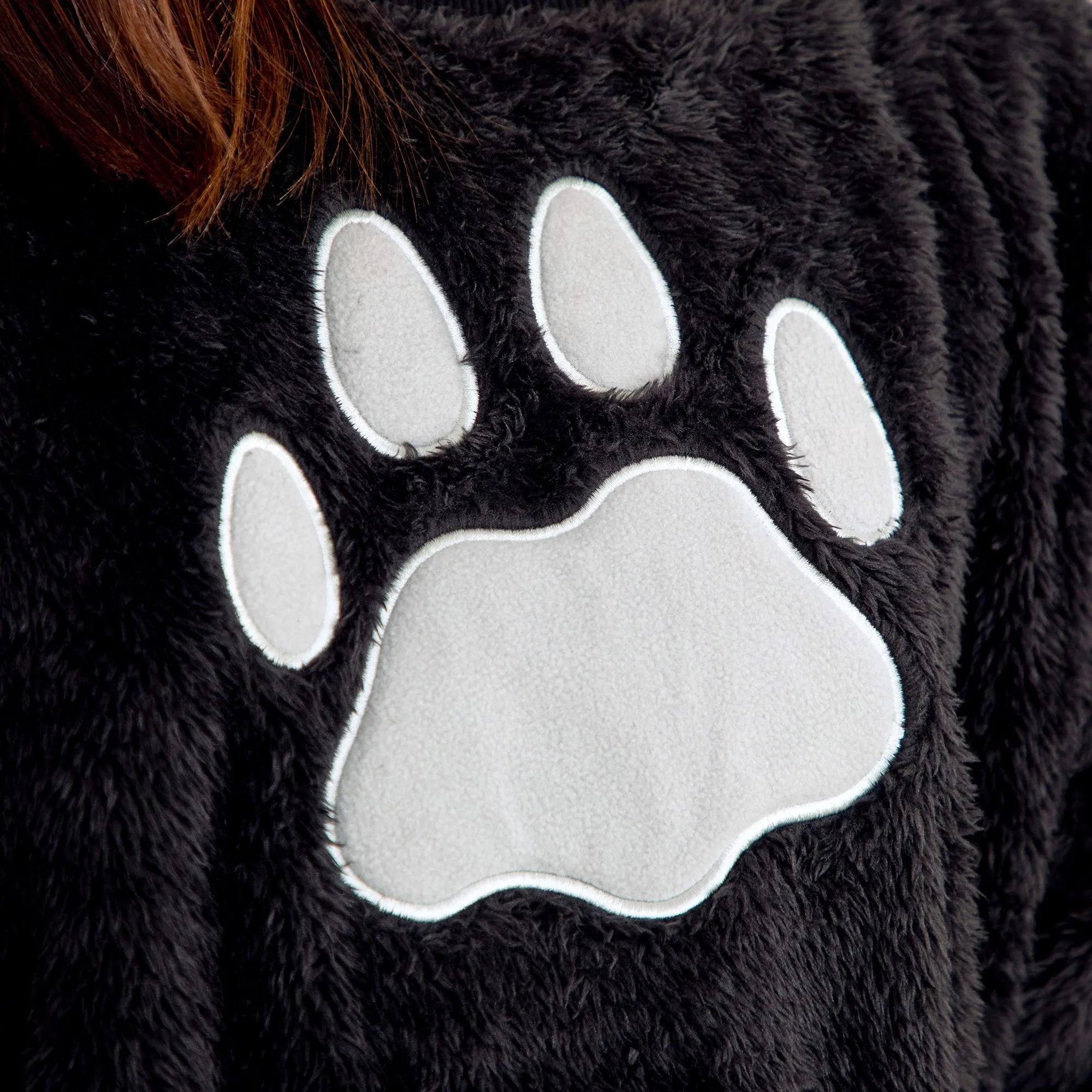 Plush Sherpa Fleece Paw Print Crewneck Pullover