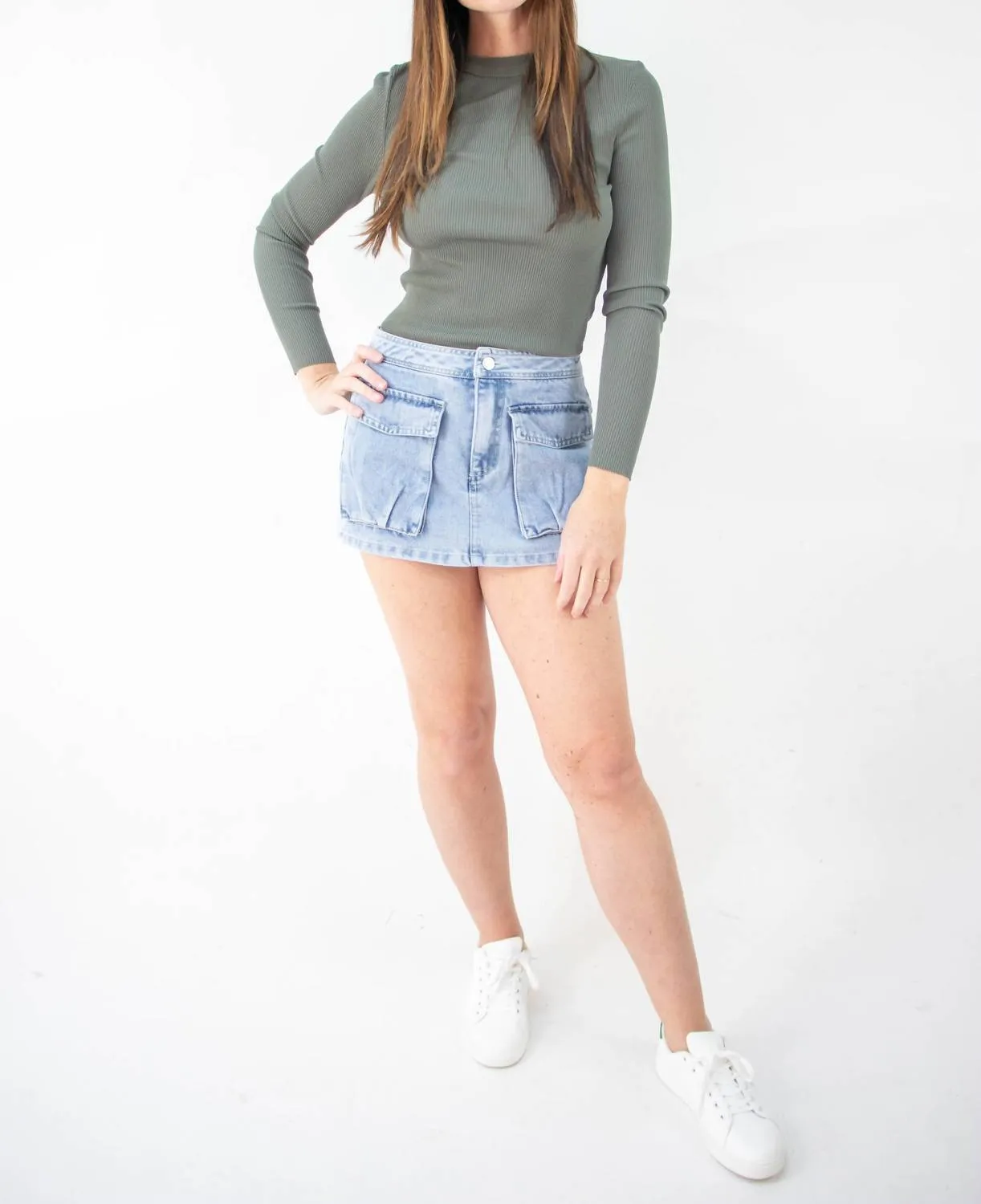 Press Pause Denim Skirt in Denim