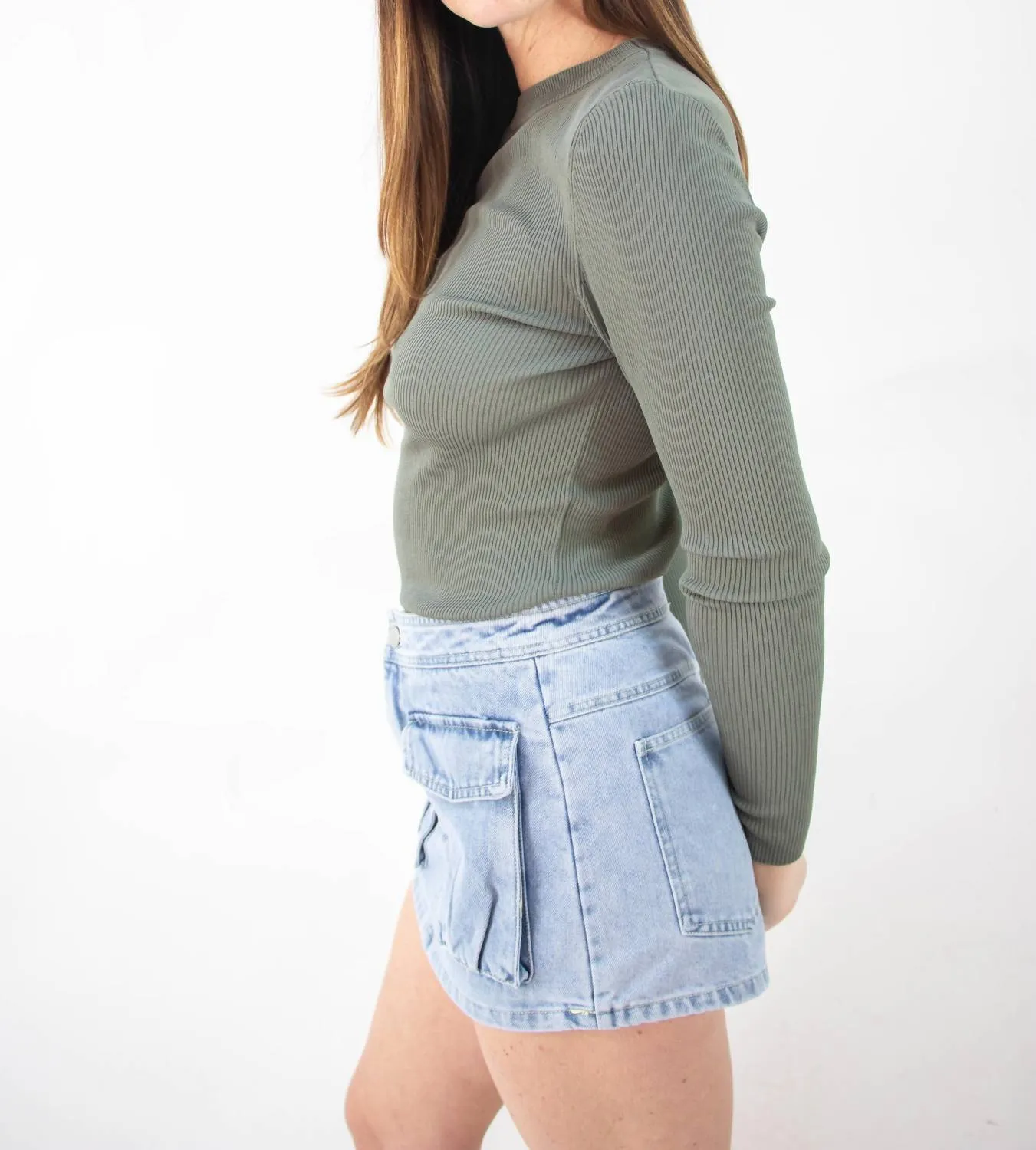 Press Pause Denim Skirt in Denim