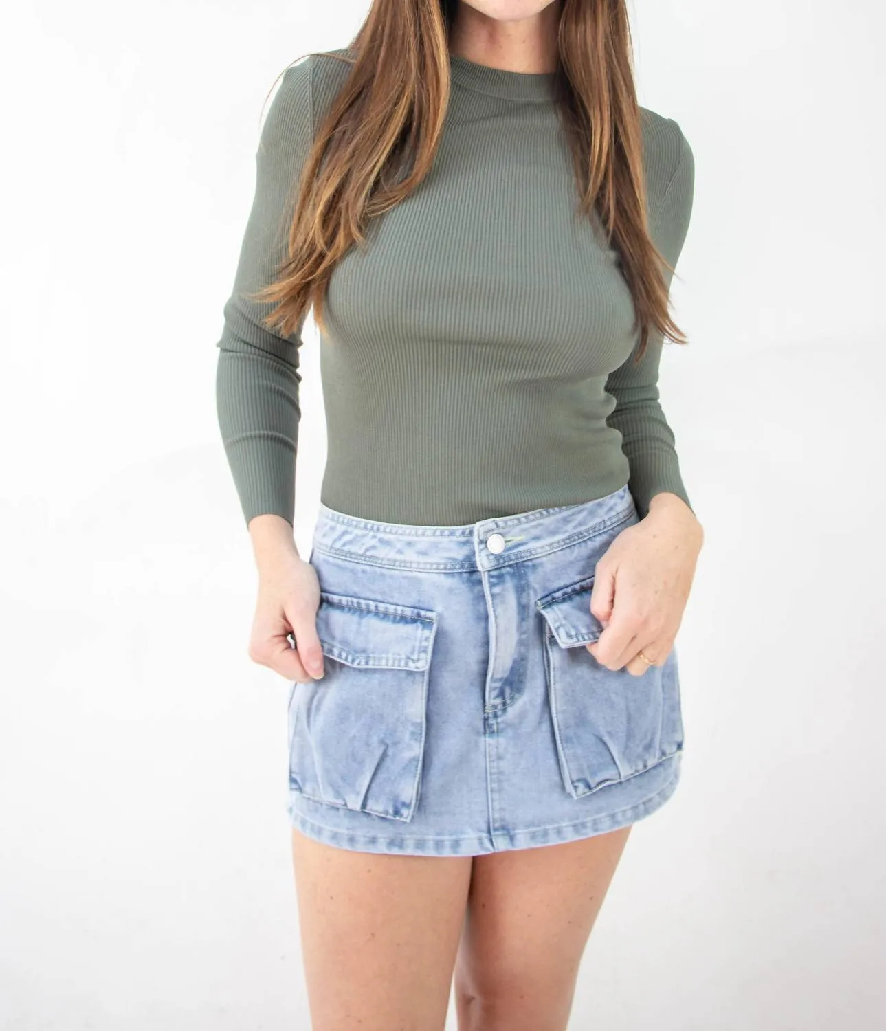 Press Pause Denim Skirt in Denim