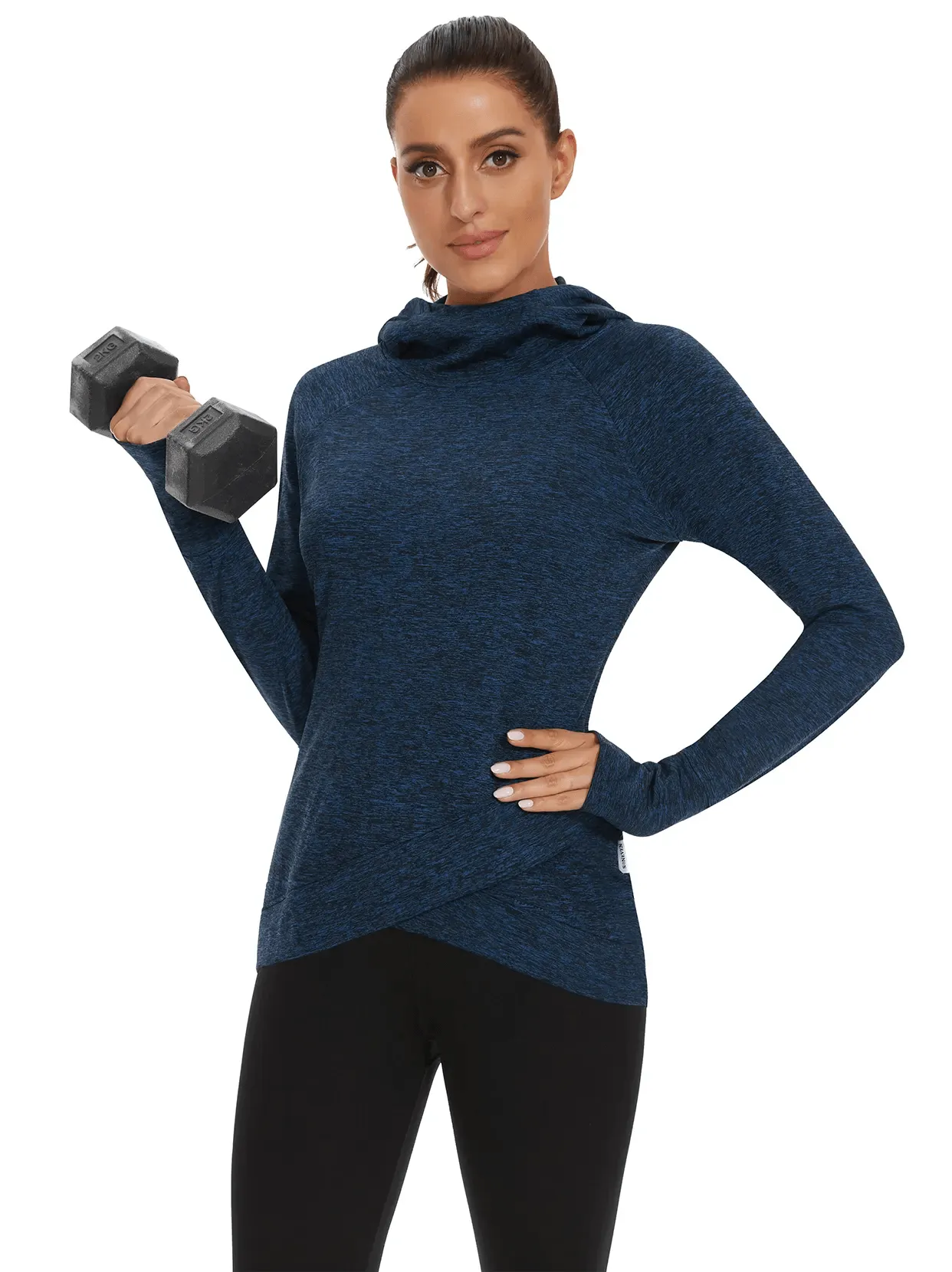 Pullover Hooded Crossed Hem Thermal Top for Women