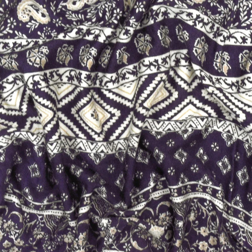 Purple-Ivory-Beige Mixed Pattern Printed Rayon Stretch Jersey Knit Fabric