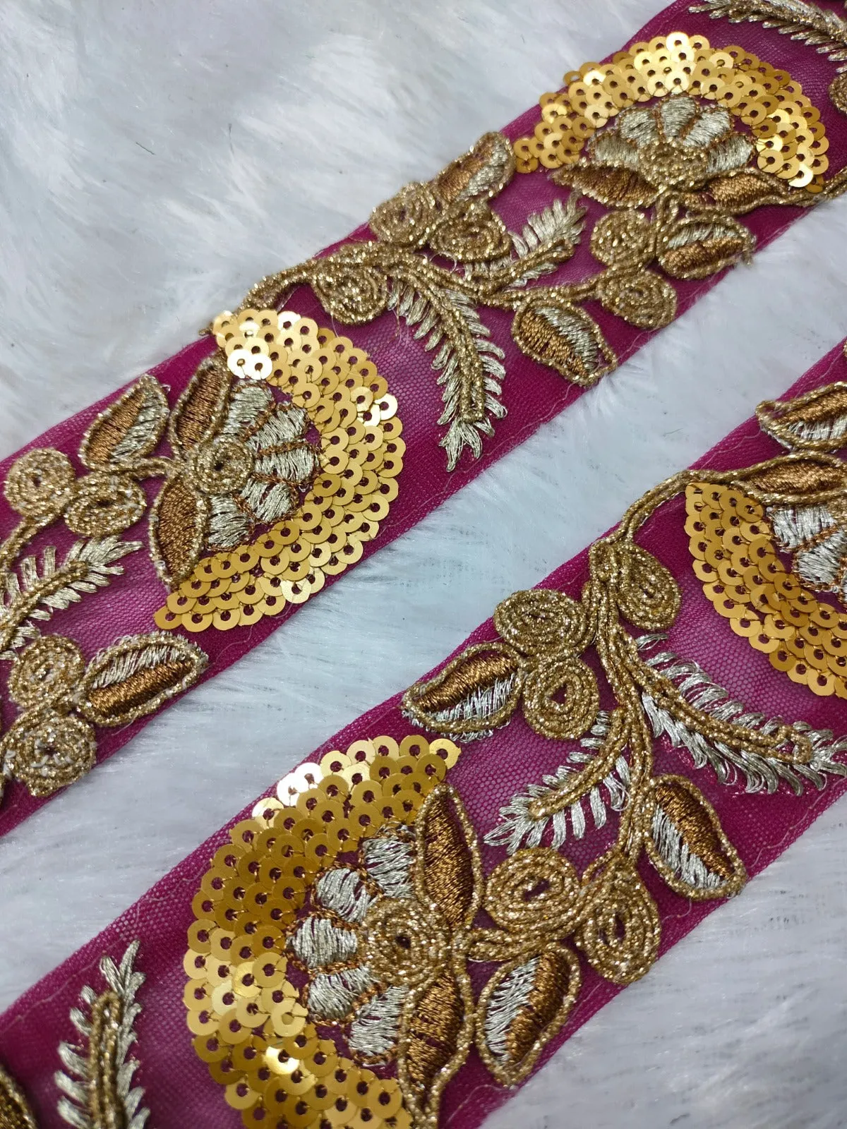 Rani Pink & Golden Zari and Thread Work Embroidered Border