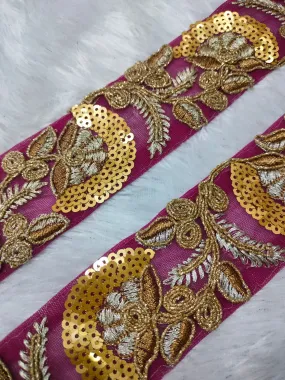Rani Pink & Golden Zari and Thread Work Embroidered Border
