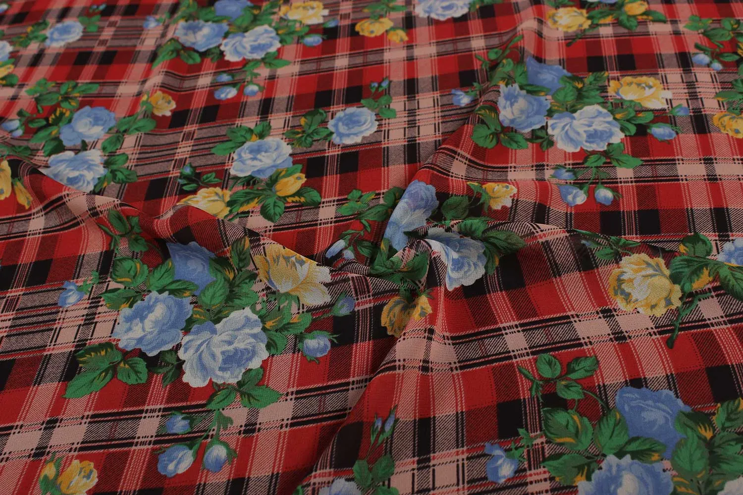 Red, Peach Printed Georgette Fabric