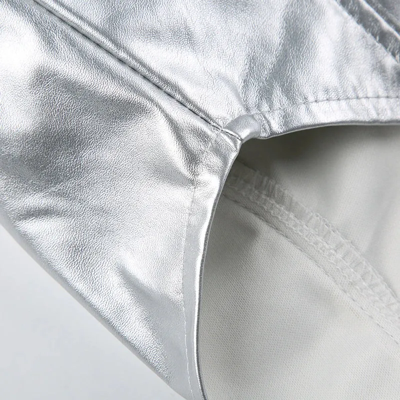 Reflective Stripe Spliced PU Leather Jacket