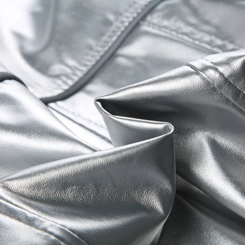 Reflective Stripe Spliced PU Leather Jacket