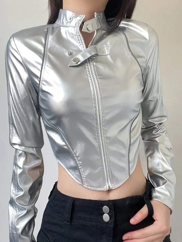 Reflective Stripe Spliced PU Leather Jacket