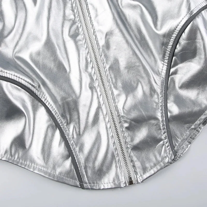 Reflective Stripe Spliced PU Leather Jacket